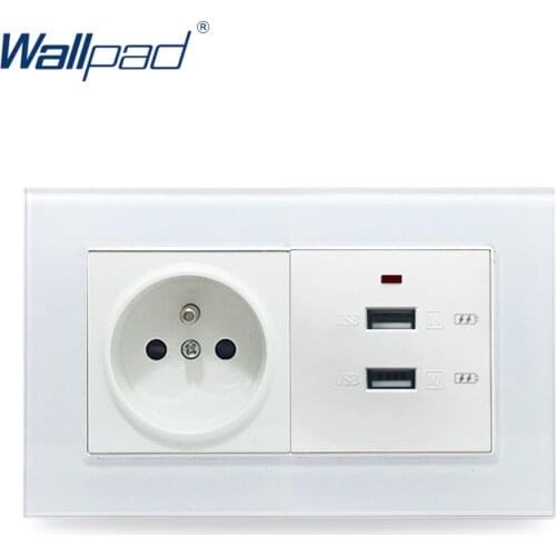 French Socket and USB Wallpad Crystal Glass Panel 110V-250V 146*86mm 16A French Standard Socket and 3.0 Quicker USB Charger