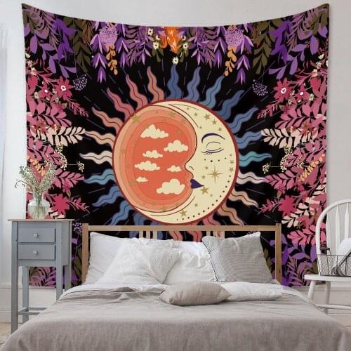 Mandala Moon Garden Floral Tapestry Aesthetic Moon and Stars Tapestry Wall Hanging Tapestry Blanket Decoration for Bedroom