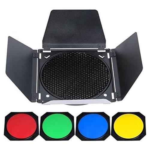 GODOX BD-04 Barn Door + Honeycomb Grid + 4 Color Filter for Standard Reflector for Godox QT600IIM QT600 QT400IIM QT400