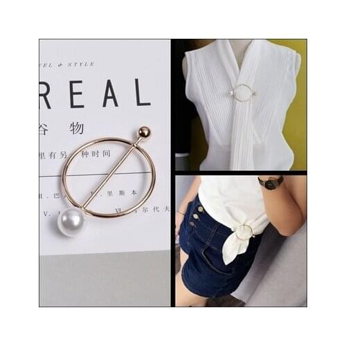 Hot selling simple pearl geometric metal charm summer scarf buckle brooch minimalist pin brooch fashion ornament jewelry