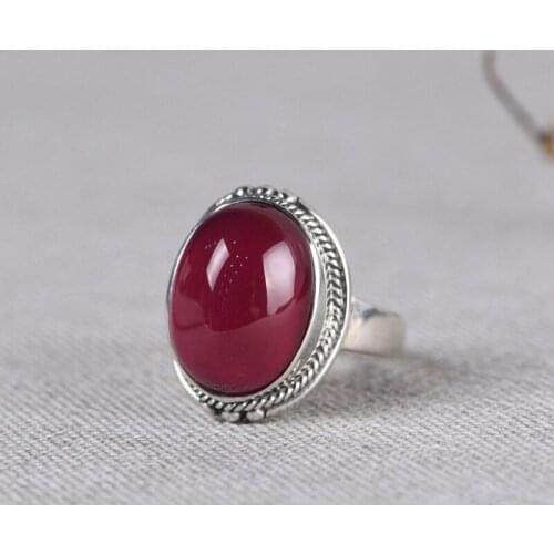 FNJ 925 Silver Ring for Women Jewelry 100% Original Pure S925 Sterling Silver Rings Rose Corundum Stone