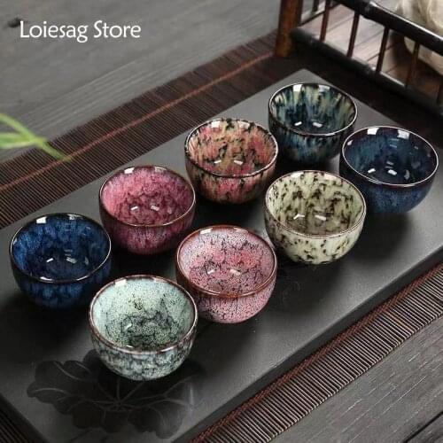 Loiesag 60ml Kiln Change Sand Gold Glazed Ceramic Tasting Cup Kung Fu Single Cup TeaCups Small Tea Cup Owner Cup Tea Bowl Home