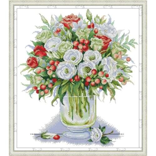 Joy Sunday Stamped Cross Stitch Kit Embroidery White Rose and Red Rose 11CT 14CT Counted Needlework Printed Decoration Gift Sets