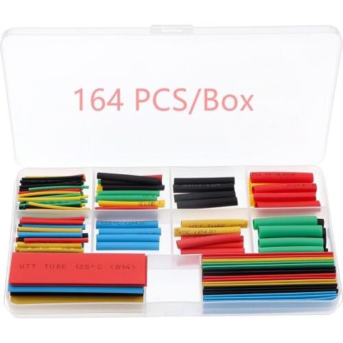 164pcs/box Heat Shrink Tube Kit Shrinking Assorted Polyolefin Insulation Sleeving Heat Shrink Tubing Wire Cable 8 Sizes 2:1