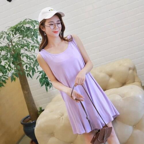Nightgown Modal Camisole Skirt women Bottoming Shirt Korean Plus Fat XL Sleeveless Sleepwear Dress purple sexy nightware