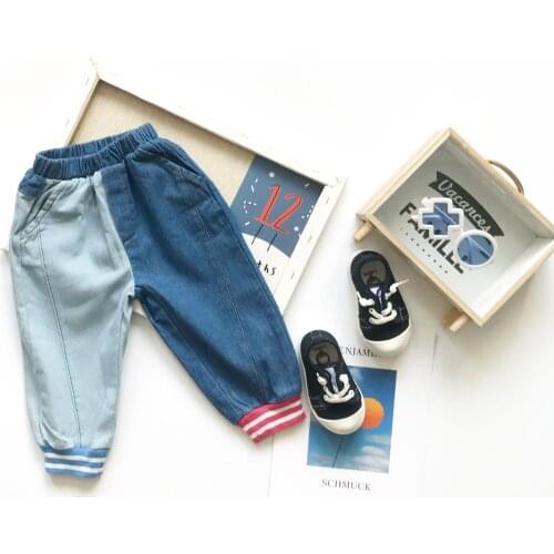 Tonytaobaby Autumn Dress New Boys and Girls Children Jeans Boys and Girls Lovely Matching Color Pure Cotton Pants