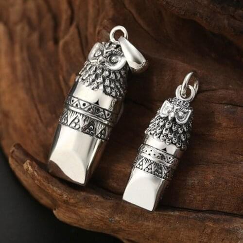 925 sterling silver Owl Whistle buddha necklace pendant for men women Vintage jewelry