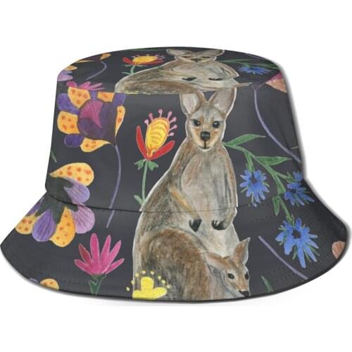 CINESSD Kangaroo And Baby Flowers Leaves Unisex Casual Sun Hat Bucket Hat for Women Bob Hip Hop Caps Summer Fisherman Hat Panama