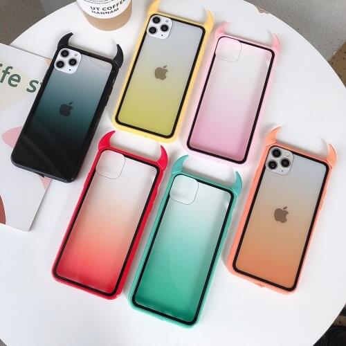 Transparent Gradient 3D Devil Horns Phone Cases For iPhone 12 Mini 11 Pro Max SE20 7 8 Plus X XR XS Max Shockproof Back Cover