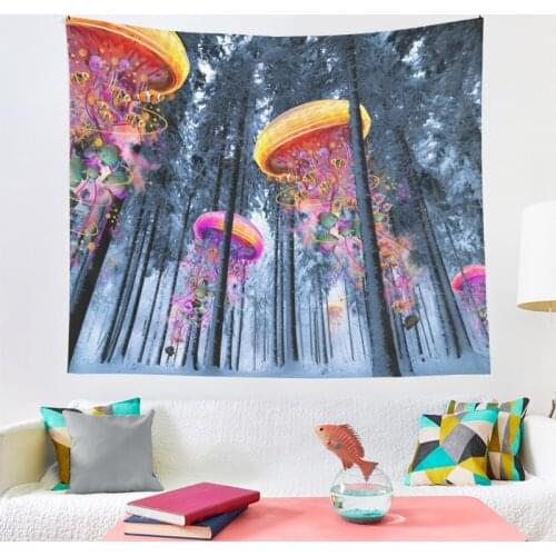 Psychedelic forest Jellyfish Tapestry Trippy Colorful fish Wall Hanging Tapestry for Home Dorm Fantasy Decor bedroom decoration