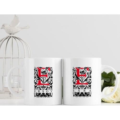 Personalized Letter and Name Design Dual White Mug Bardak-9