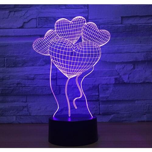 Loving Heart 3D Optical Illusion Lamp USB LED Night Light with 7 Color Change Home Bedroom Valentine Gift For Wife Girl Friend
