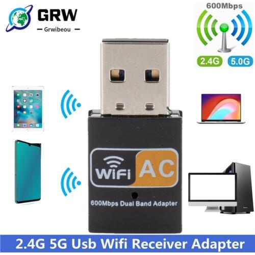 Grwibeou usb wifi adapter dual band 600mbps 2.4G 5G HZ wireless pc adapter 802.11ac wifi receiver transmiter support windows