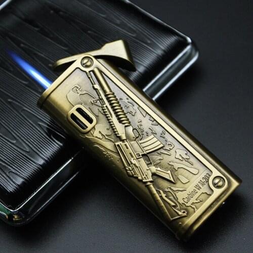 High-end Business Leather Embossed Straight Into The Lighter Conventional Inflatable Windproof Point Cigar Pipe Lighter