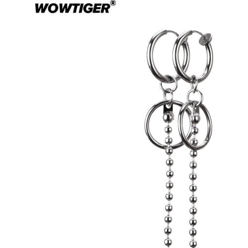 WOWTIGER New Stainless Steel tassel Bead chain No ear hole men Earring eardrop Ear clip earpins Earrings for women Jewelry gift