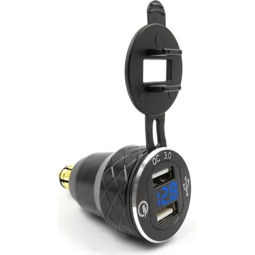 Aluminum Alloy Quick Charge 3.0 Dual USB charger for BMW Motorcycle Triumph Tiger Ducati Voltmeter QC3.0 DIN Socket to USB