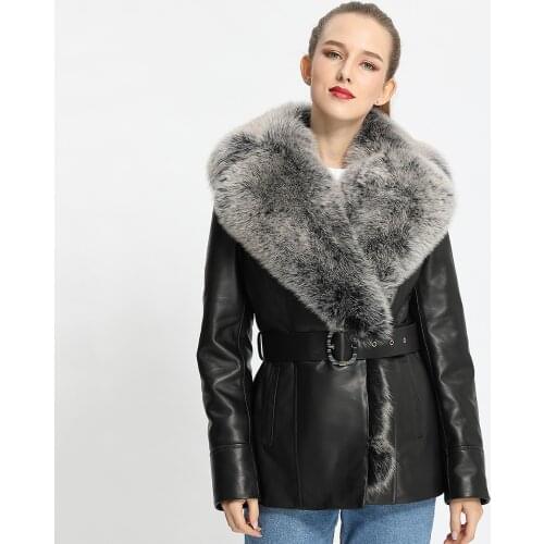 Genuine Sheepskin Leather Jacket New Arrival Fashion Fur Women Coat Real Fox Fur Collar Outerwear