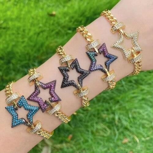 5Pcs, Luxury Bracelets & Bangles CZ Micro Pave Heart Oval Lip Curb Link Chain Charm Bracelet For Women Jewelry