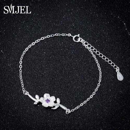 SMJEL 2019 New Fashion Sakura Flower Bracelets Bangles for Women bileklik Beauty Christmas Gifts B080