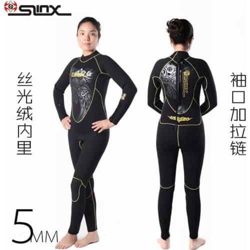 Women 5MM Neoprene One-piece Fleece Lining warm Wetsuit Winter Swim Surf Snorkeling Spearfishing Frogman Scuba Dive Wet Suit
