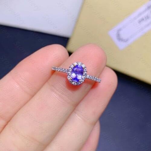 New natural tanzanite 925 silver womens ring, simple and generous, a gift for girls