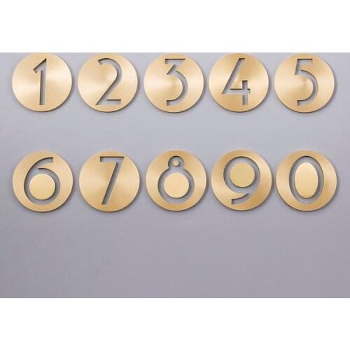 Golden Brass Numbers Retro Villa Hotel Door Plates Round Hollow Figures Digital Company Dormitory Home /0-9