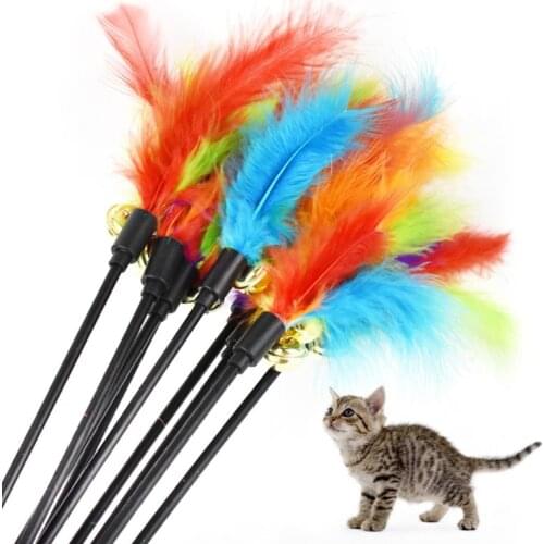 1 Pc Feather with Bell Colorful Funny Cat Stick Catcher Beautiful Wand Pet Interactive Toy Funny Cat Stick Entertainment Supply