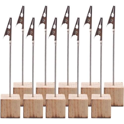 10Pcs Wood Photo Stand Cube Stand Alligator Wire Photo Clip Table Number Place Card Holder Wedding Menu Holder Party Place Favor