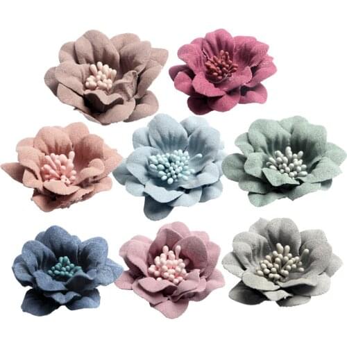 10pcs Camellia Suede Flower Head Embellishments for Wedding Decoration Crafts