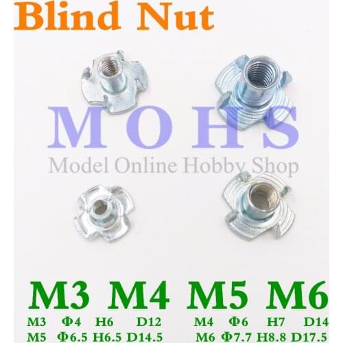 20pcst/lot high quality M3 M4 M5 M6 blind nut four claw nut female nut captive T pronged Tee rc airplane aircraft blind nuts