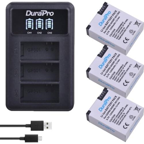 3pc 1250mAh AHDBT-301 AHDBT-302 Rechargeable Battery + LED 3-Ports Charger for AHDBT 301 302 Gopro Hero 3 Hero 3+ Go Pro Hero 3