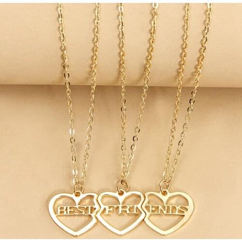 3pcs/set Three Bset Friend Forever Alloy Pendant Necklace Letter Heart Couple Girlfriend The Best Gift Women Jewelry