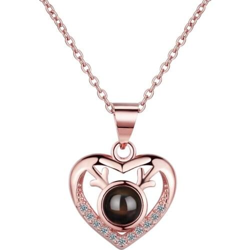 9108 Love Heart Deer Animal Crystal 925 Sterling Silver Ladies Pendant Necklace Wholesale Christmas Gift For Girlfriend