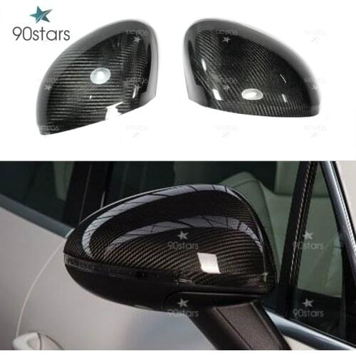 2pcs Real Carbon Fiber Car Side Rearview Mirror Cover Stick On Type Glossy Finish Part Trim Fiber For Porsche Macan 2014 On