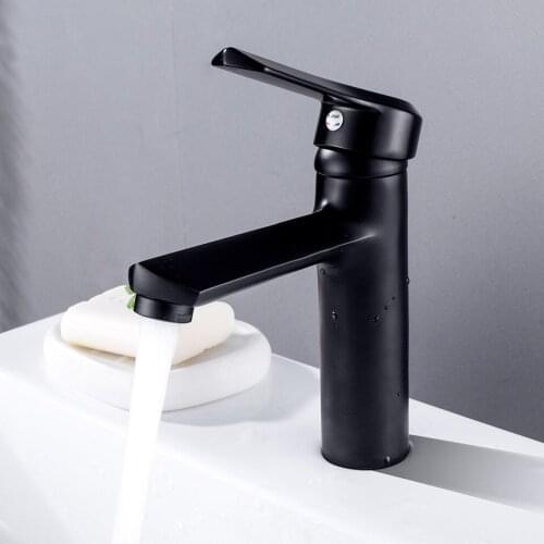 Black Bathroom Faucets Solid Brass Sink Hot And Cold Water Mixer Basin Faucet Black Lacquer Deck Mounted Quality Ceramic Valve