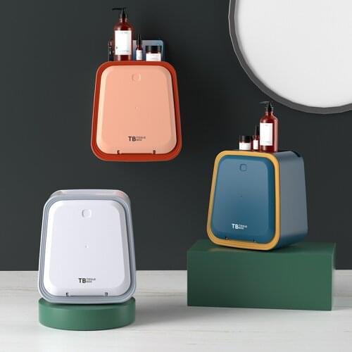 Color contrast tissue box household wall mounted double deck toilet paper roll box shelf without punching bathroom storage