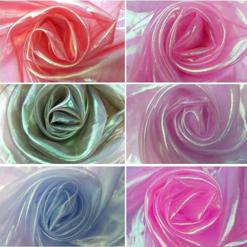 Designer Fluorescent Fabrics Colorful Shiny Gauze Fabric Stage Wedding Decor Voile Transparent Holographic Fabric