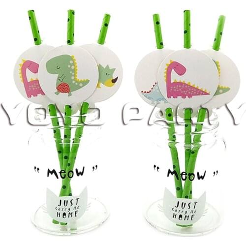 For kids children DINOSAUR theme party supplies disposable tableware, 24pcs biodegradable paper straw tube eco friendly
