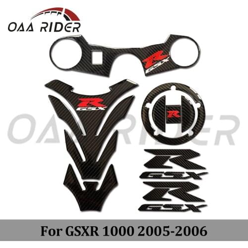 Motorcycle Carbon Fiber Gas Cap Cover Fuel Tank Triple Clamp Yoke Sticker Decal Protector For Suzuki GSXR 1000 2005 2006 K5 K6