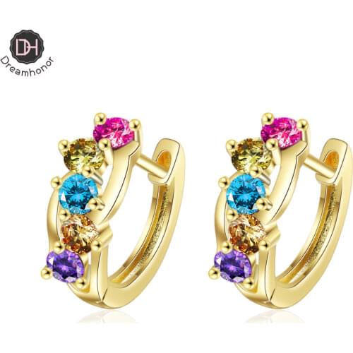 Dreamhonor Korean Fashion Geometric Colorful Zircon Clip Earrings Jewelry