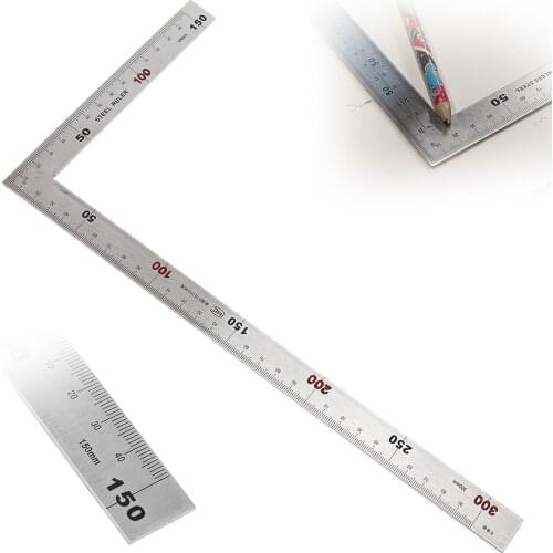 Double-sided Scale Right Angle Ruler Stainless Steel 150 x 300mm 90 Degree Angle Metric Rulers Measuring Tools