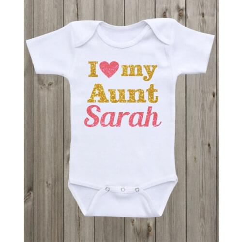 Custom name I love my Aunt glitter infant baby bodysuit onepiece romper Outfit coming Home toddler shirt birthday party favors