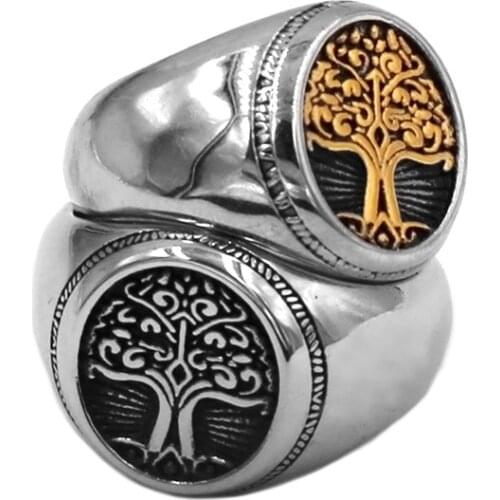 Classic Tree of Life Ring Stainless Steel Jewelry Norse Viking Celtic Knot Life Tree Biker Ring for Men Wholesale SWR0995A