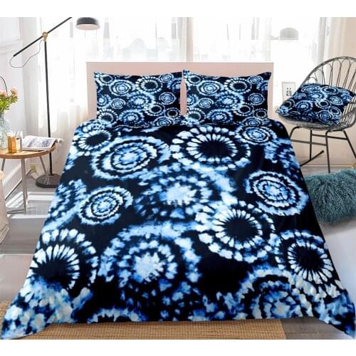 3 Pieces Tie Dye Bedding Blue Tie Dyed Duvet Cover Set Black Microfiber Quilt Cover Queen Home Textiles Teens King Dropship