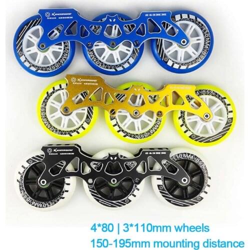 3*110mm Speed Inline Skate Base Set 165-195mm Dinstance Frame ILQ-11 Bearing 85A PU Wheels for Powerslide Patines Skating Basin