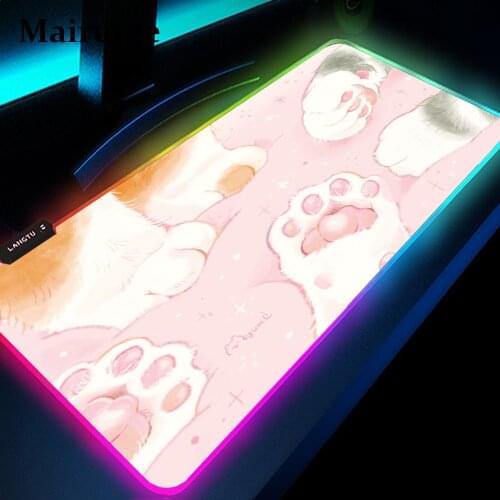 Cute Cat Paw Mouse Pad RGB Pink Soft Large Keyboard Cover Drop Shopping Desk-mat Gaming Desk Kawaii LED Light Mousepad 35x90CM