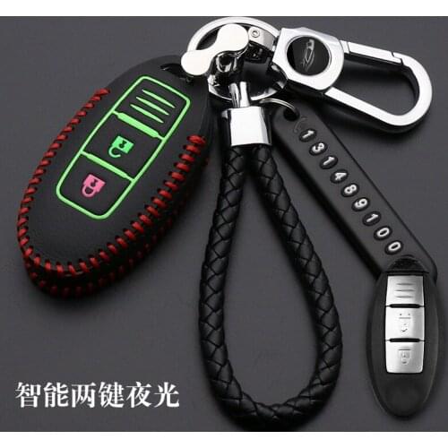 Leather Car Key Cover FOB Case for Nissan Qashqai Skyline Juke Alissa X-trail Keyless 3Buttons Key Car-styLing key cover