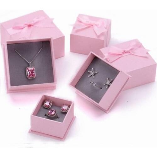 3 sizes Square Jewelry Organizer Box Earring Rings Storage Box Ribbon Necklace Pendant Cases Wedding Jewelry Boxes Paper Gifts