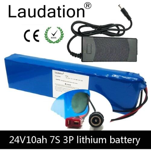 Laudation 24V 10ah Battery Pack 7S 3P 29.4 V 10000Mah For 250W 350W Motor Electric Bicycle, Scooter With 2A Charger And 15A BMS
