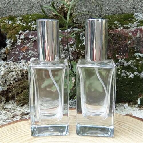 30ml Refillable Square Scent Bottle with Gold Silver Cap Clear Glass Perfume Bottle Fragrance Favor 10pcs/lot P150